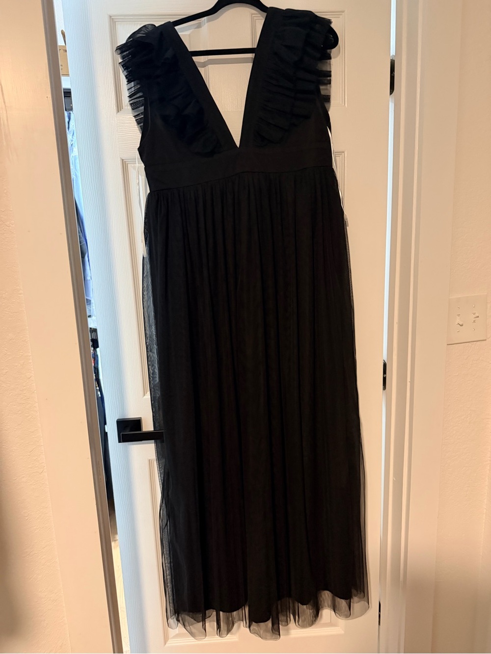 Lulu's Black Deep V Ruffle-Sleeve Maxi Dress - Picture 3 of 3